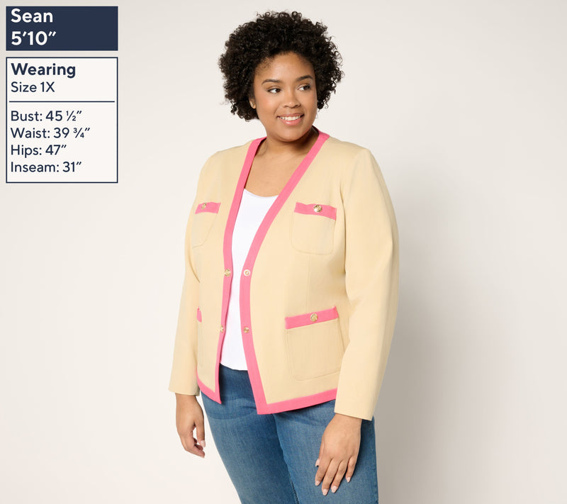Isaac Mizrahi Live! 24/7 Stretch Jacket with Contrast Trim — View 2