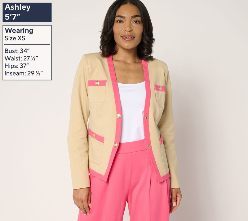 Isaac Mizrahi Live! 24/7 Stretch Jacket with Contrast Trim — View 3