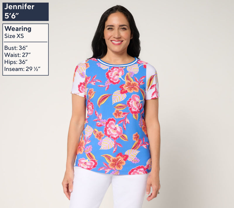 Susan Graver Printed Liquid Knit Short Sleeve Top — View 3