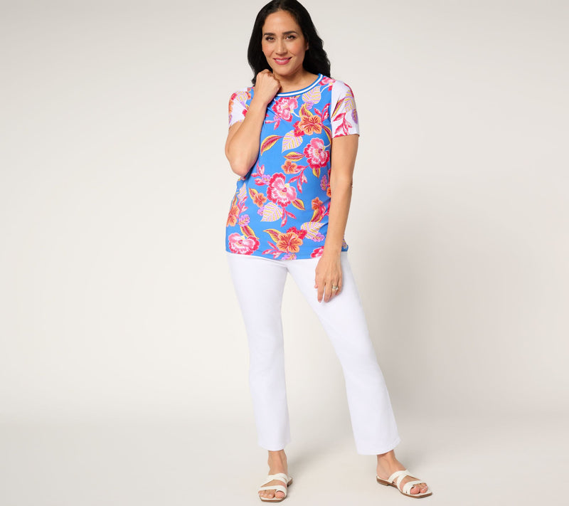 Susan Graver Printed Liquid Knit Short Sleeve Top — View 5
