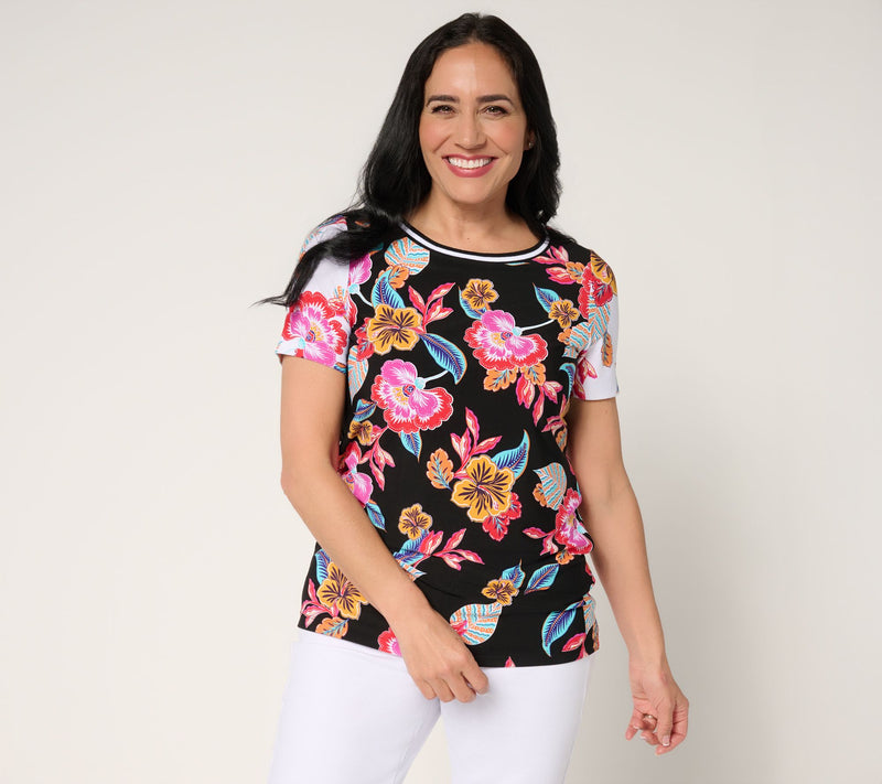 Susan Graver Printed Liquid Knit Short Sleeve Top — View 14