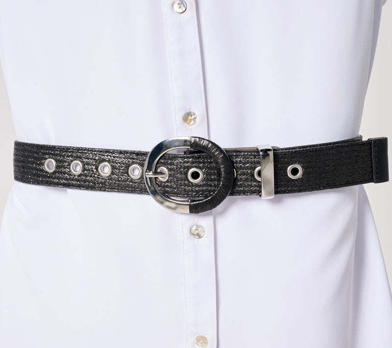 Susan Graver Raffia and Faux Leather Belt w/ Novelty Wrapped Buckle — View 3