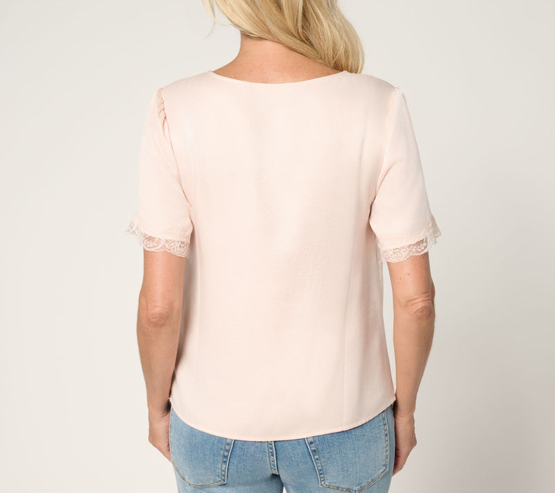 Me by Jennie Garth Short Sleeve Starlet Satin Blouse — View 12
