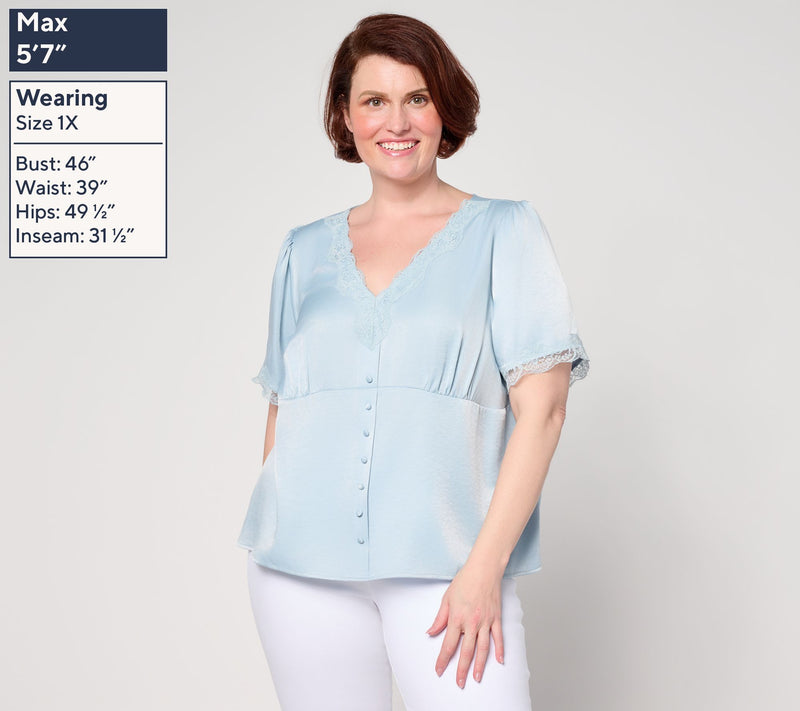Me by Jennie Garth Short Sleeve Starlet Satin Blouse — View 10