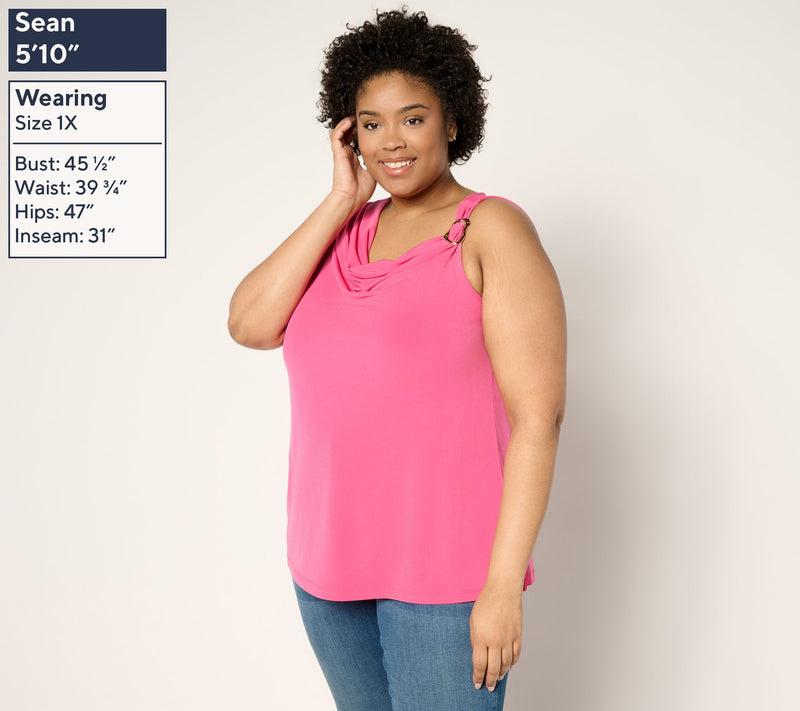 Susan Graver Liquid Knit Cowl Neck Sleeveless Top With Hardware — View 2