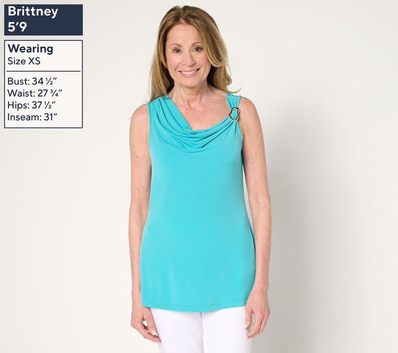 Susan Graver Liquid Knit Cowl Neck Sleeveless Top With Hardware — View 3