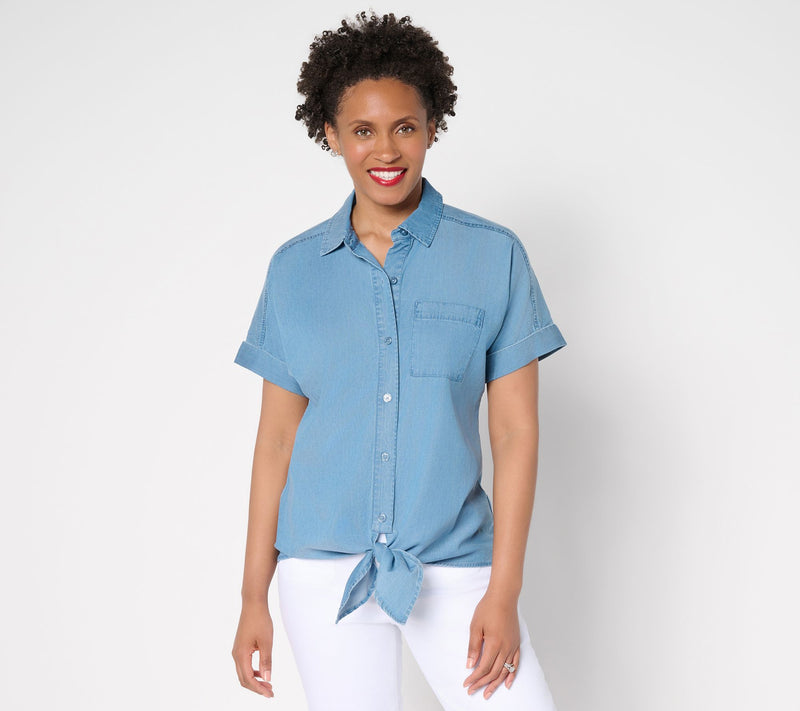 Joan Rivers Dolman Sleeve Self-Tie Button Front Shirt — Main view