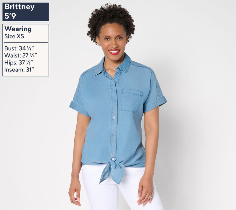 Joan Rivers Dolman Sleeve Self-Tie Button Front Shirt — View 3