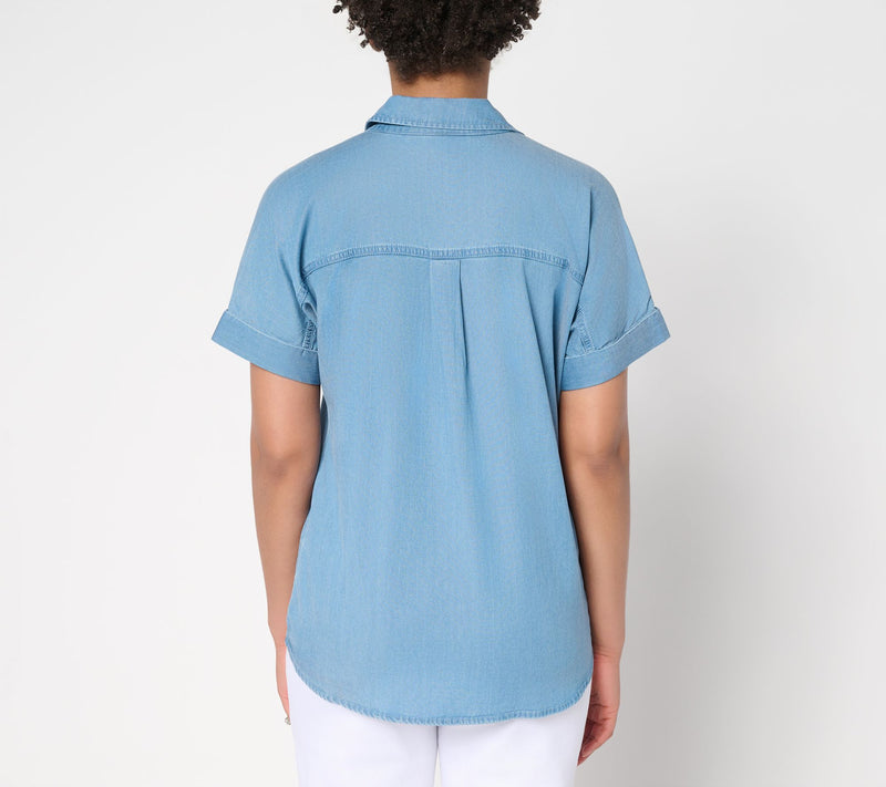 Joan Rivers Dolman Sleeve Self-Tie Button Front Shirt — View 4