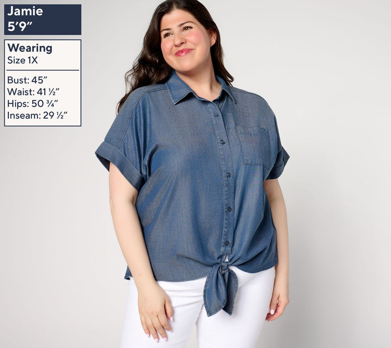 Joan Rivers Dolman Sleeve Self-Tie Button Front Shirt — View 2