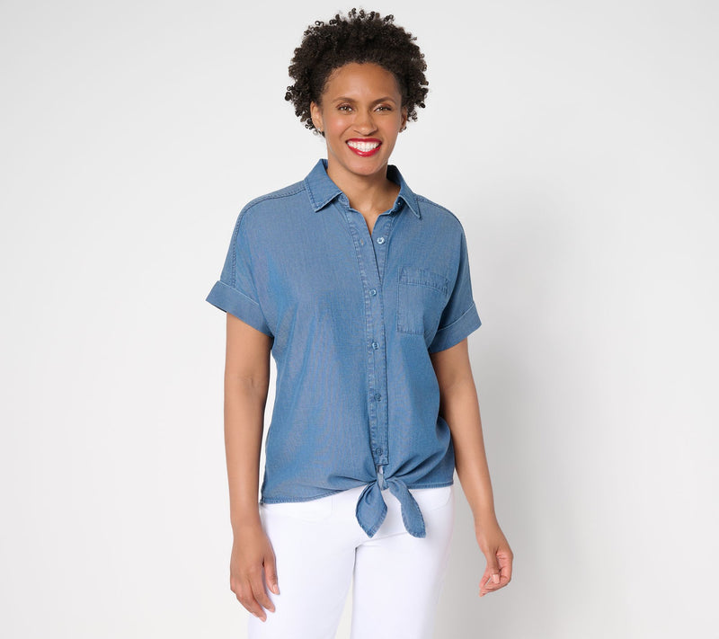 Joan Rivers Dolman Sleeve Self-Tie Button Front Shirt — View 11