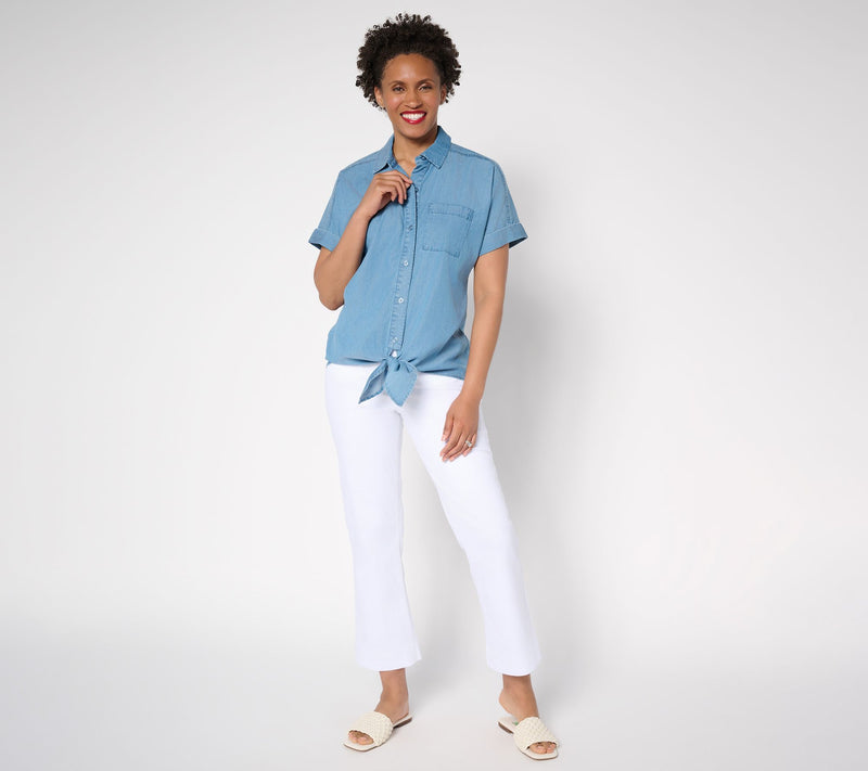 Joan Rivers Dolman Sleeve Self-Tie Button Front Shirt — View 5