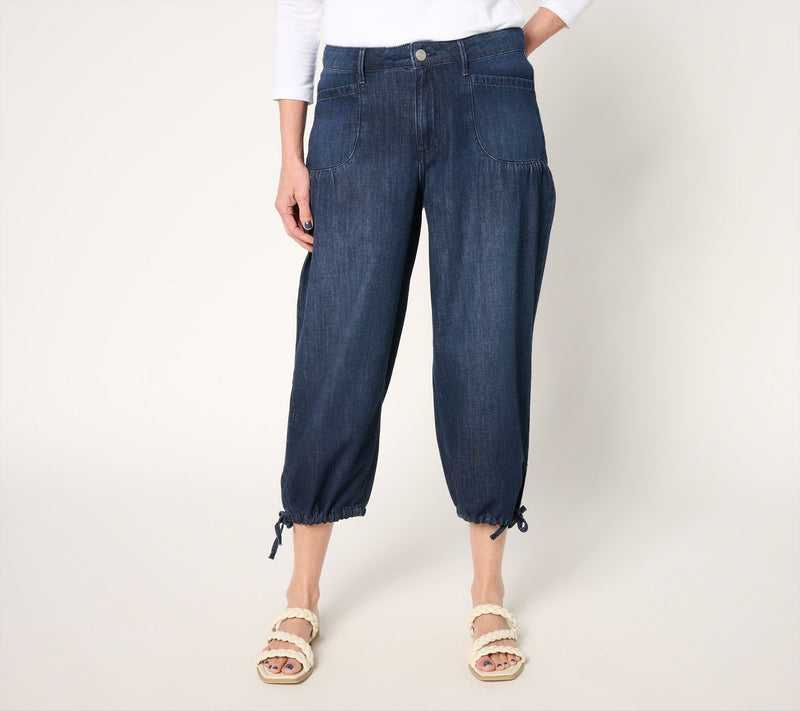 LOGO by Lori Goldstein Regular Cotton Chambray Cropped Pants — View 12