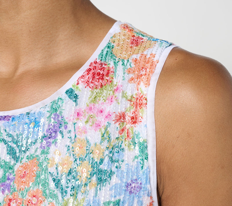 Susan Graver Printed Sequin Knit Lined Scoop-Neck Sleeveless Top — View 9