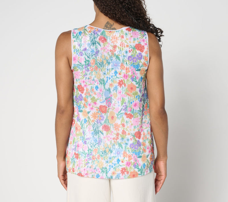Susan Graver Printed Sequin Knit Lined Scoop-Neck Sleeveless Top — View 7
