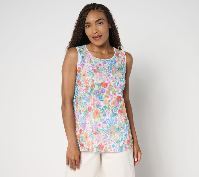 Susan Graver Printed Sequin Knit Lined Scoop-Neck Sleeveless Top — Main view