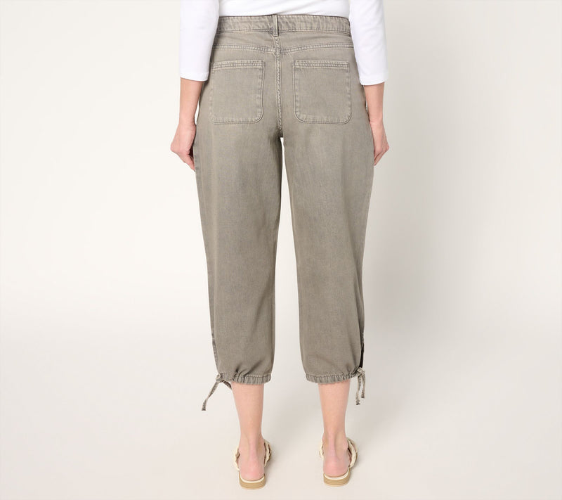 LOGO by Lori Goldstein Petite Cotton Chambray Cropped Pants — View 4