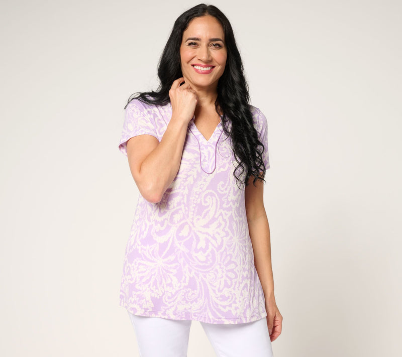 Susan Graver Regular Printed Liquid Knit Split-Neck A-Line Tunic — View 13