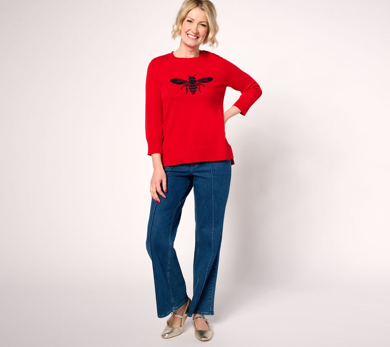 Joan Rivers Queen Bee 100% Cotton Crewneck 3/4 Sleeves Sweater — View 5