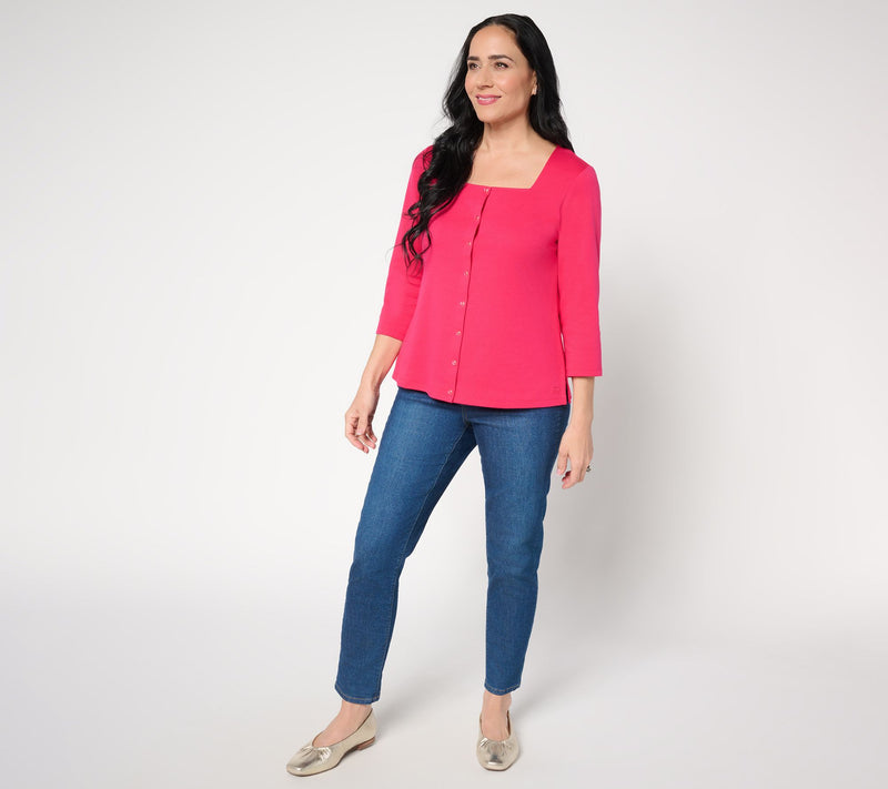Isaac Mizrahi Live! Essentials Pima Cotton Square Neck Top — View 5