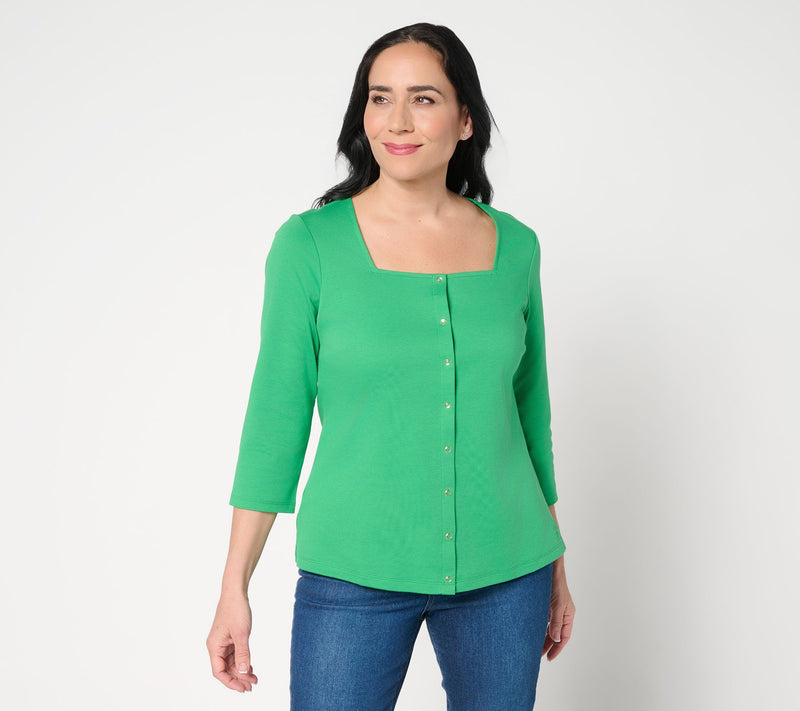 Isaac Mizrahi Live! Essentials Pima Cotton Square Neck Top — View 13