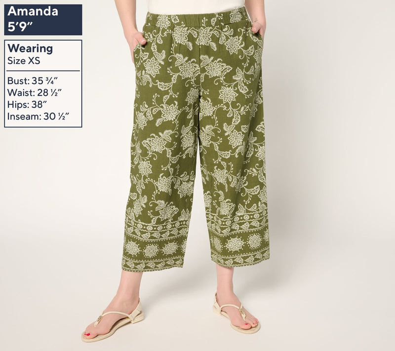 Susan Graver PURE Regular Printed Linen Wide Leg Crop Pants — View 3