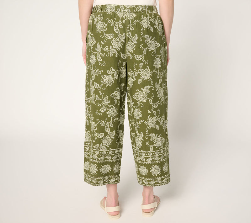 Susan Graver PURE Regular Printed Linen Wide Leg Crop Pants — View 4