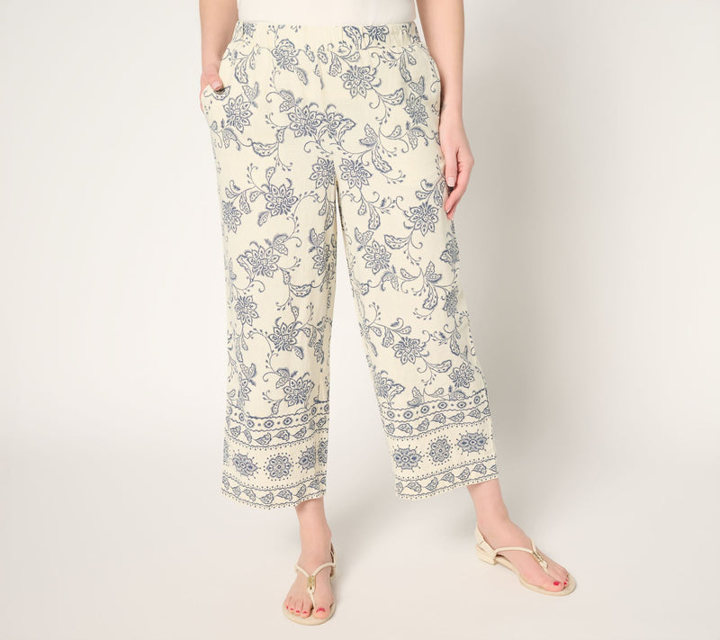 Susan Graver PURE Petite Printed Linen Wide Leg Crop Pants — View 5