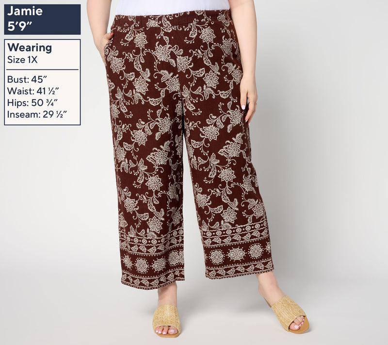 Susan Graver PURE Petite Printed Linen Wide Leg Crop Pants — View 8