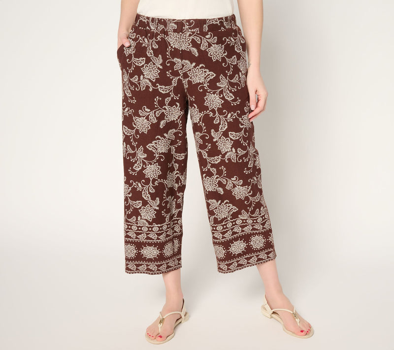 Susan Graver PURE Petite Printed Linen Wide Leg Crop Pants — View 3