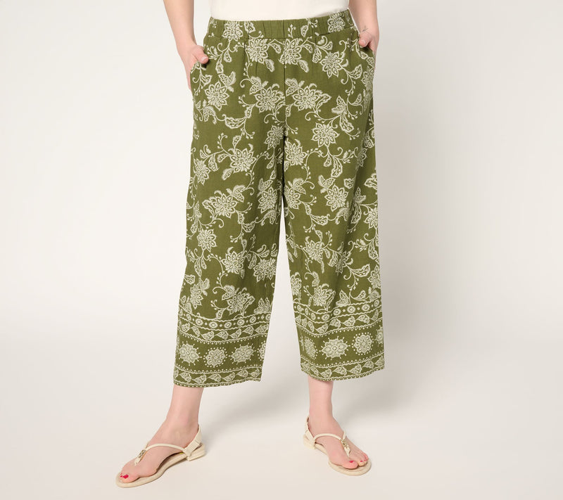 Susan Graver PURE Petite Printed Linen Wide Leg Crop Pants — View 7