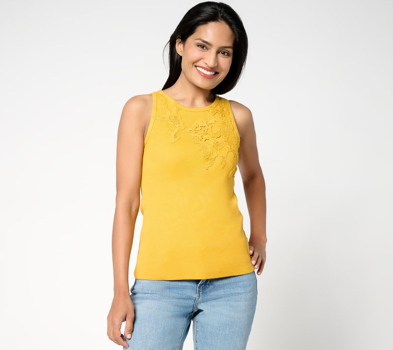 Me by Jennie Garth Poppy Tank with Lace Applique — Main view