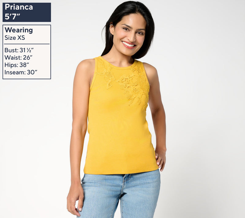 Me by Jennie Garth Poppy Tank with Lace Applique — View 8