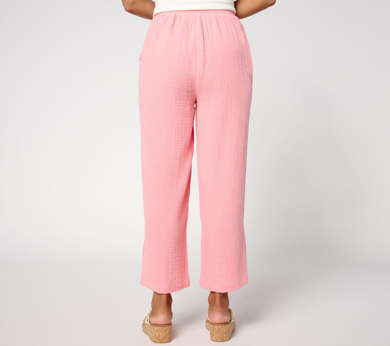 Susan Graver PURE Regular Getaway Gauze Wide Leg Crop Pants w/Buttons — View 4
