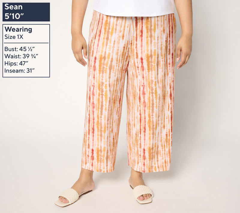 Susan Graver Regular Printed Liquid Knit Wide Leg Crop Pants — View 2