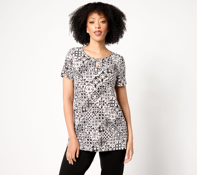 Susan Graver Regular Printed Liquid Knit Tunic with Grommet Detail — View 13