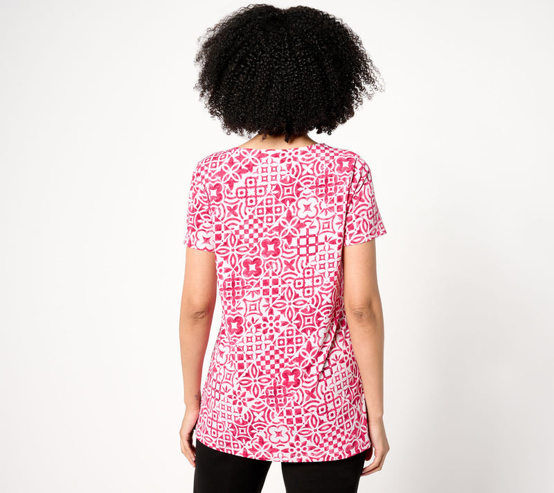 Susan Graver Regular Printed Liquid Knit Tunic with Grommet Detail — View 6