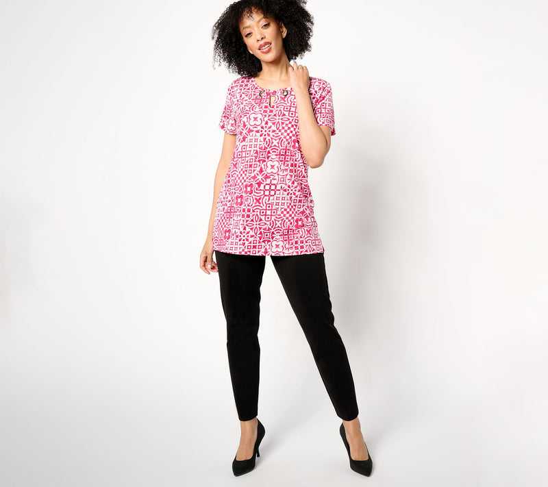 Susan Graver Regular Printed Liquid Knit Tunic with Grommet Detail — View 7