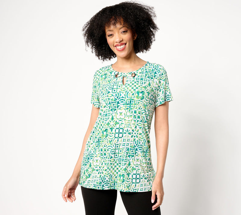 Susan Graver Petite Printed Liquid Knit Tunic with Grommet Detail — View 9