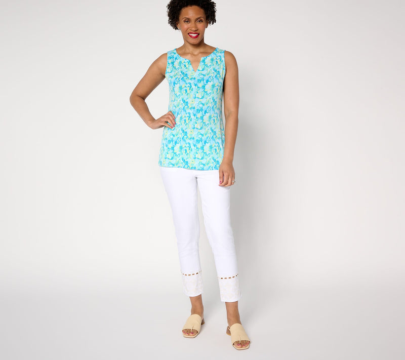 Susan Graver Set of Two Print & Solid Liquid Knit Sleeveless Tops — View 5