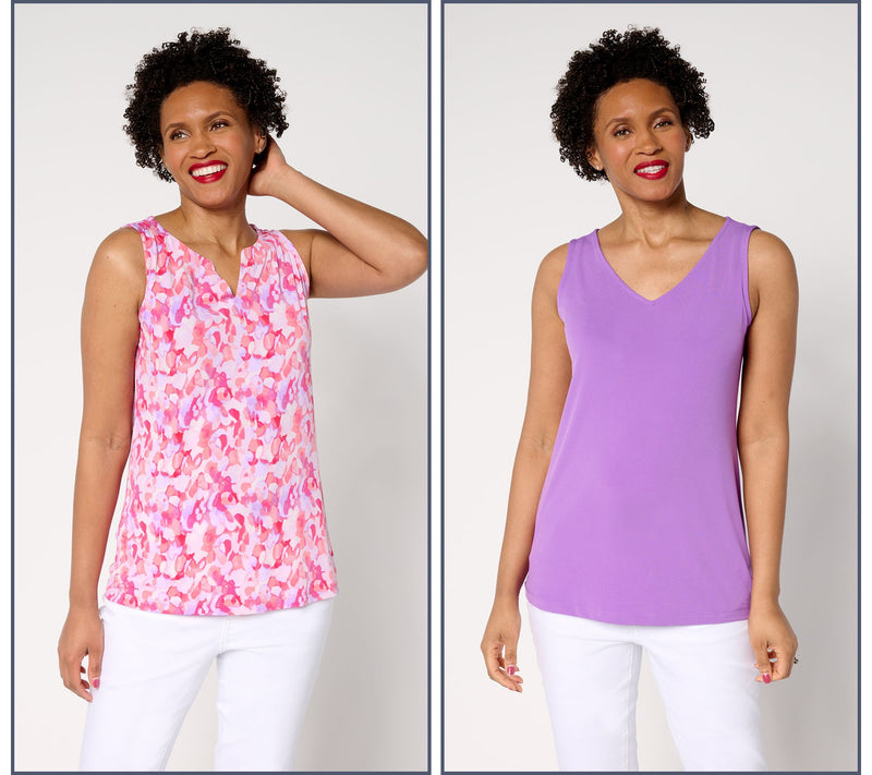 Susan Graver Set of Two Print & Solid Liquid Knit Sleeveless Tops — View 11