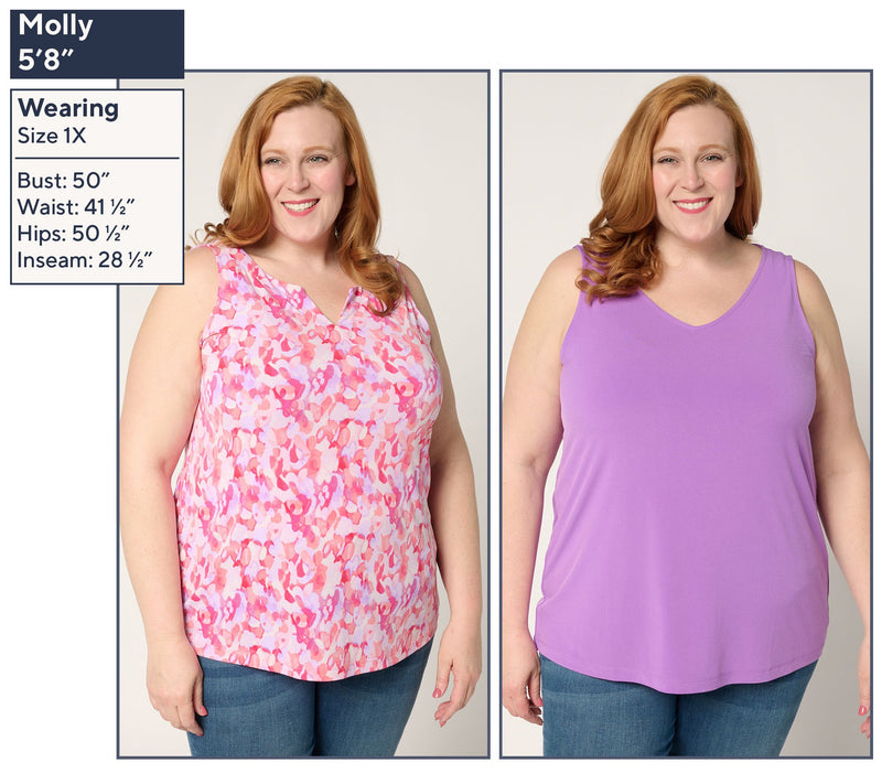 Susan Graver Set of Two Print & Solid Liquid Knit Sleeveless Tops — View 2