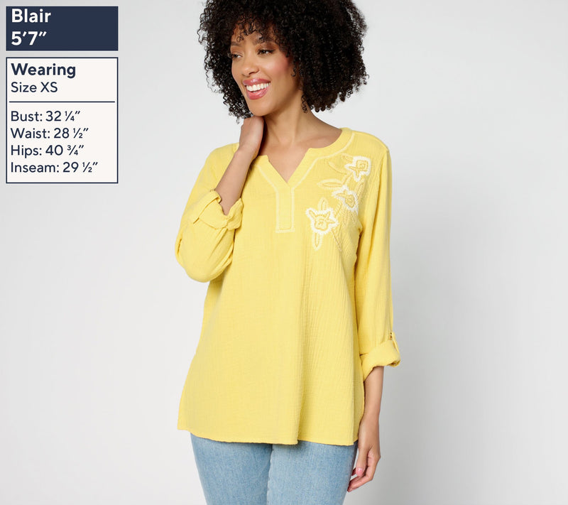 Susan Graver PURE Regular Getaway Gauze Embroidered Tunic — View 3