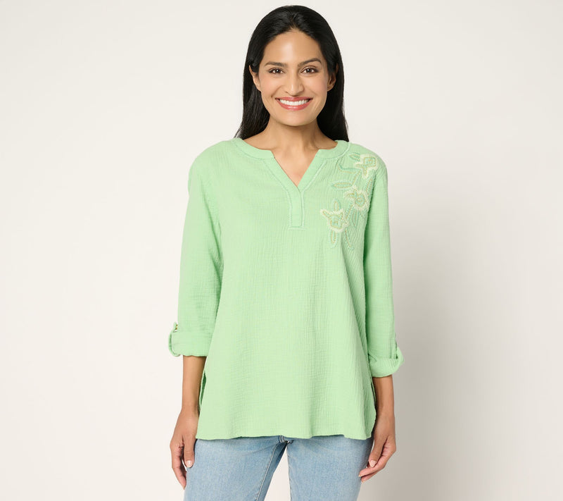 Susan Graver PURE Regular Getaway Gauze Embroidered Tunic — View 13