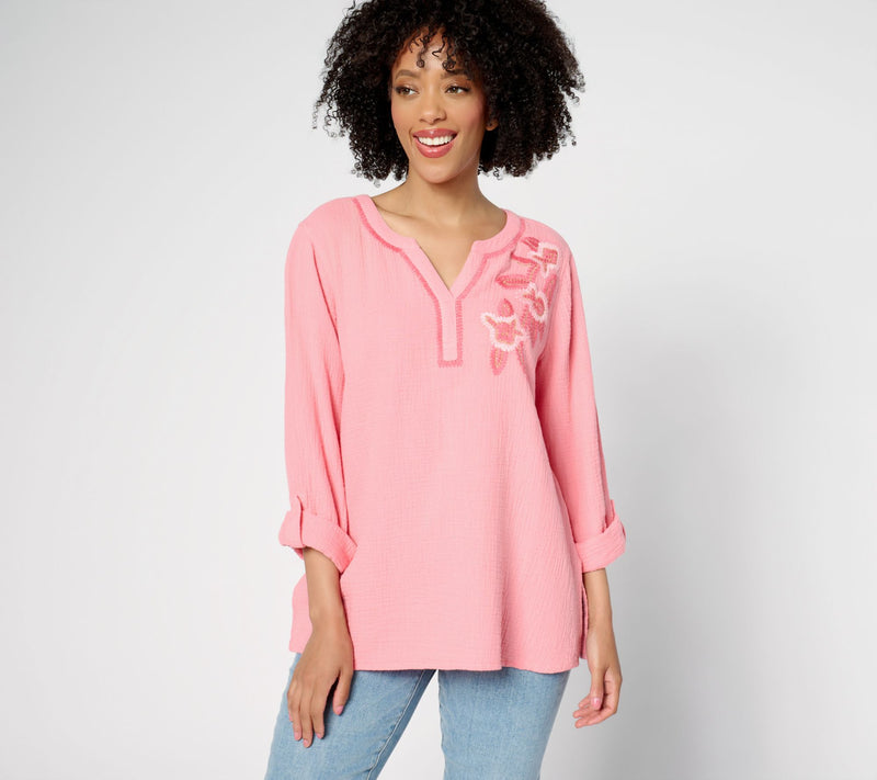 Susan Graver PURE Regular Getaway Gauze Embroidered Tunic — View 14
