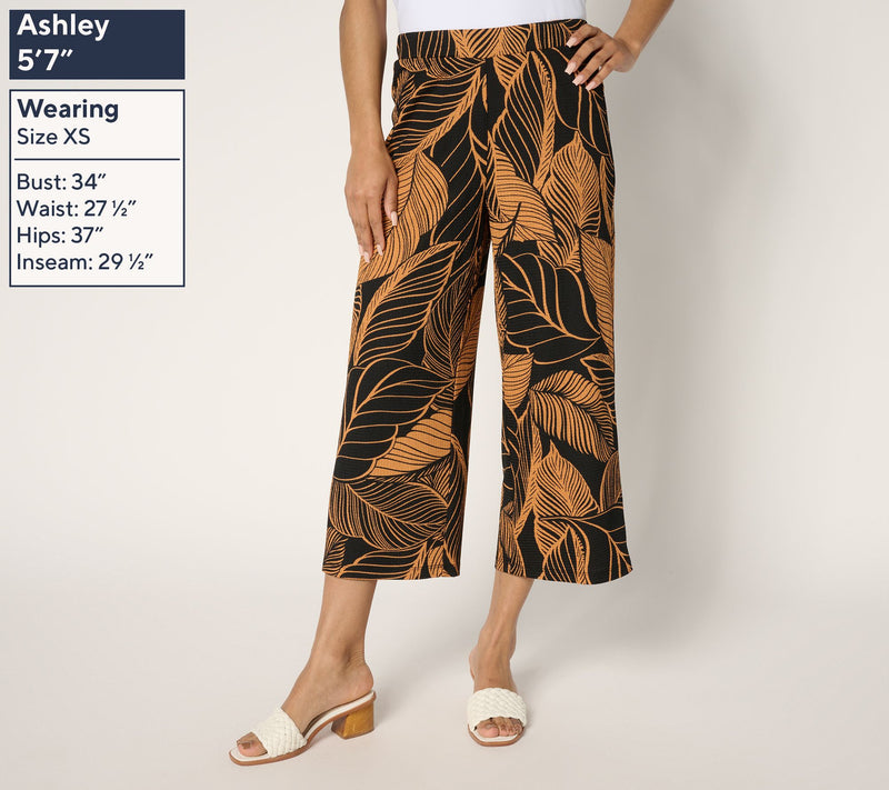 Susan Graver Regular Printed Textured Knit Wide-Leg Crop Pants — View 9