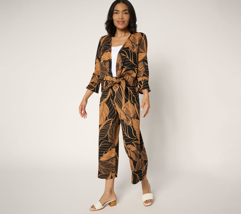Susan Graver Regular Printed Textured Knit Wide-Leg Crop Pants — View 11