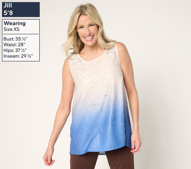 Susan Graver Artisan Beaded Ombre Georgette High Low Hem Sleeveless Top — View 9
