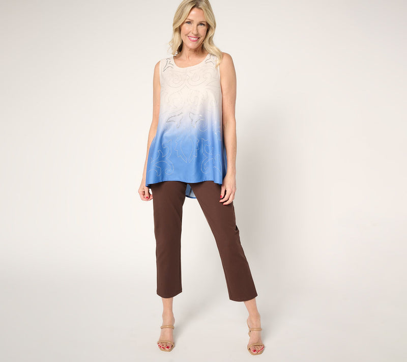 Susan Graver Artisan Beaded Ombre Georgette High Low Hem Sleeveless Top — View 11