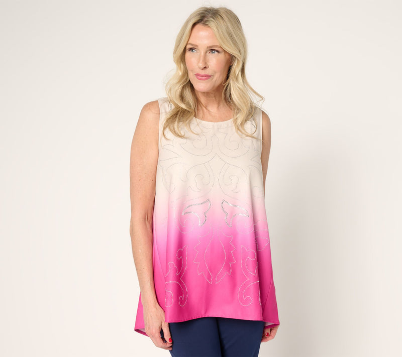 Susan Graver Artisan Beaded Ombre Georgette High Low Hem Sleeveless Top — View 3